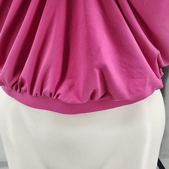 Michael Kors Size L Cerise Pink One Shoulder Tankini Swim Top Gold Logo New - Picture 8 of 9